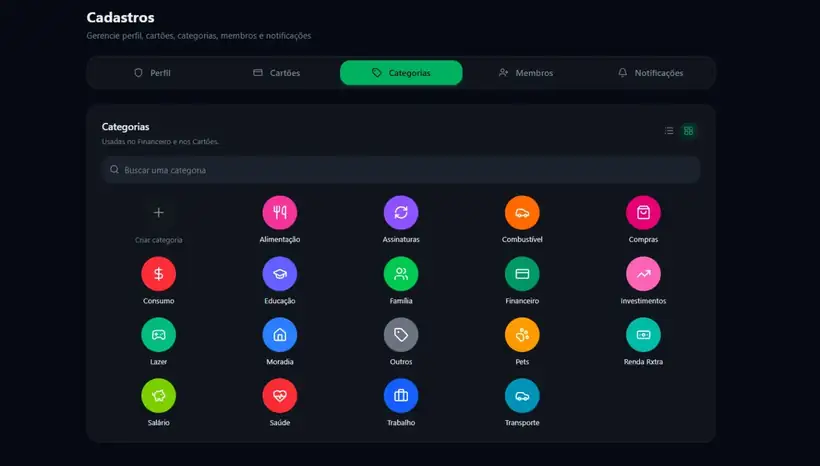 Categorias personalizadas